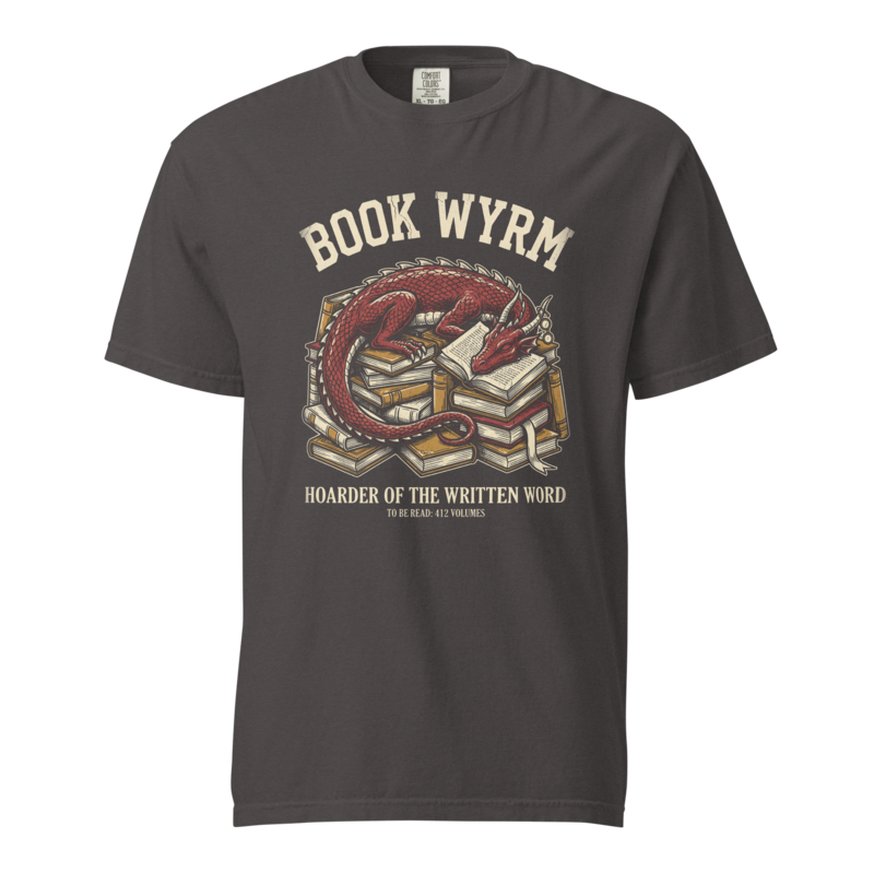 Book Wyrm dragon book hoard tee, Graphite