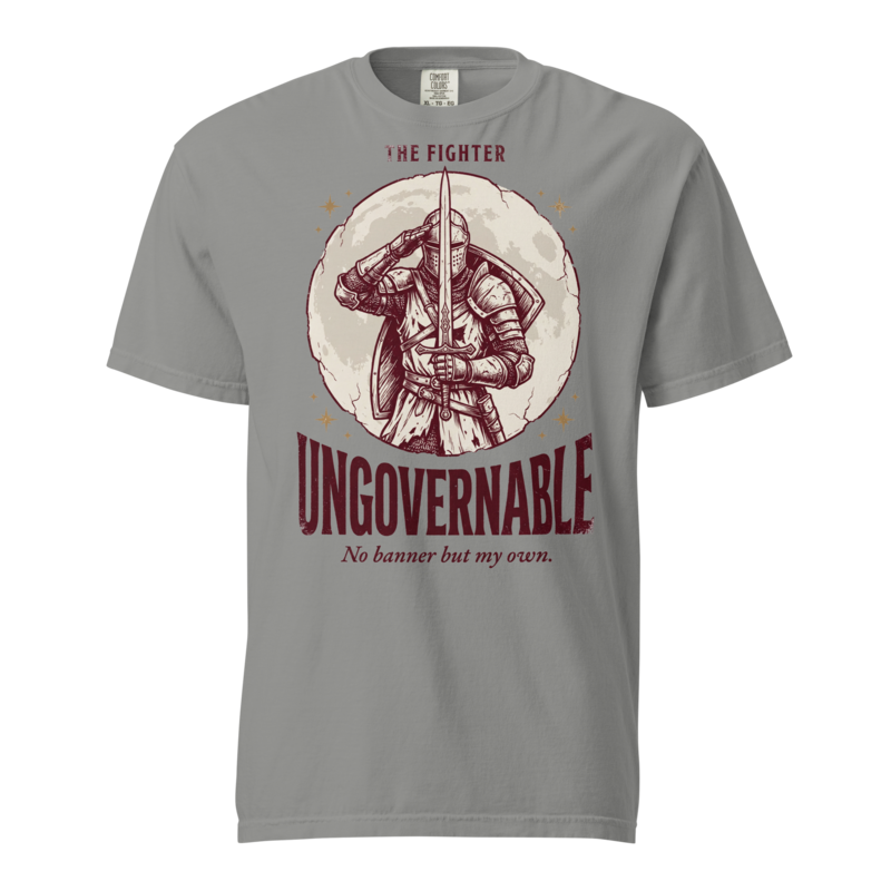 Fighter - Ungovernable | TTRPG Class Shirt | Vintage Tabletop RPG Tee - Grey