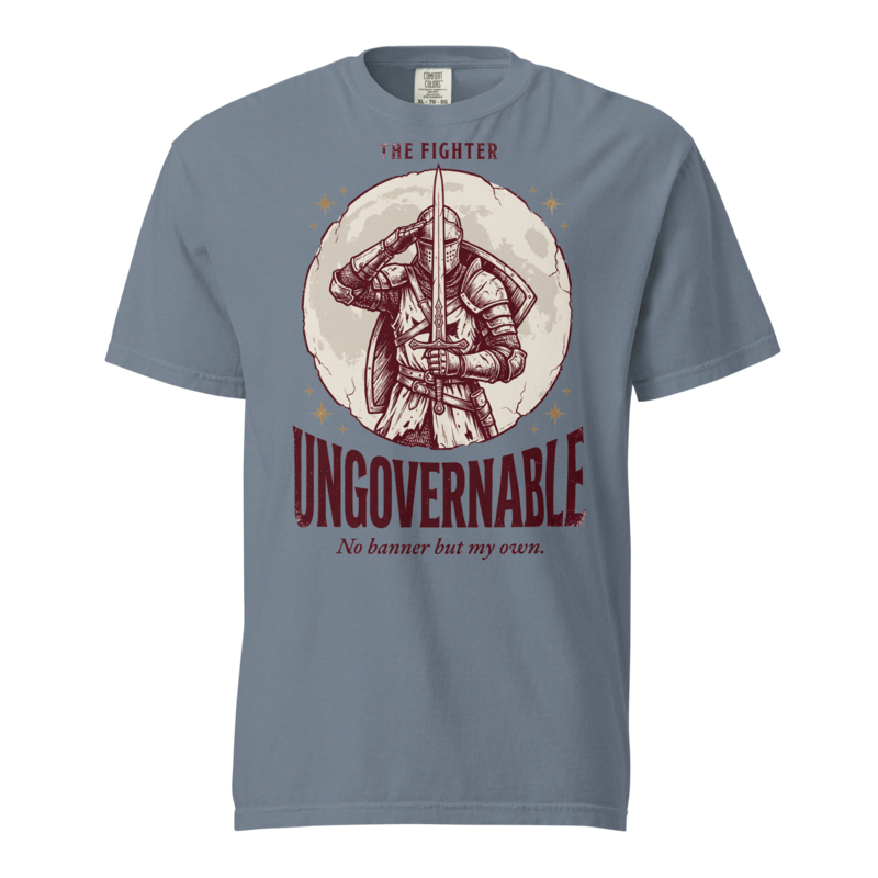 Fighter - Ungovernable | TTRPG Class Shirt | Vintage Tabletop RPG Tee - Blue Jean