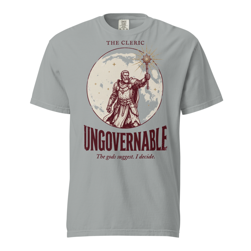 Cleric - Ungovernable | TTRPG Class Shirt | Vintage Tabletop RPG Tee - Granite