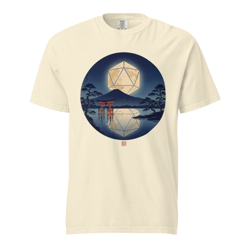 d20 Moon Rising | TTRPG Woodblock Night Shirt | Vintage Tee - Ivory