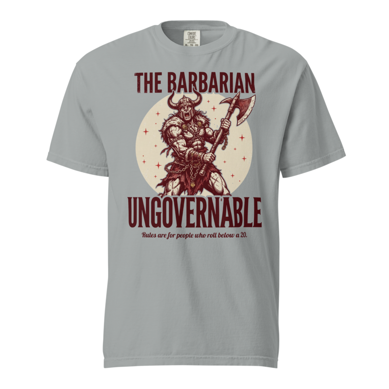 Barbarian - Ungovernable | TTRPG Class Shirt | Vintage Tabletop RPG Tee - Granite