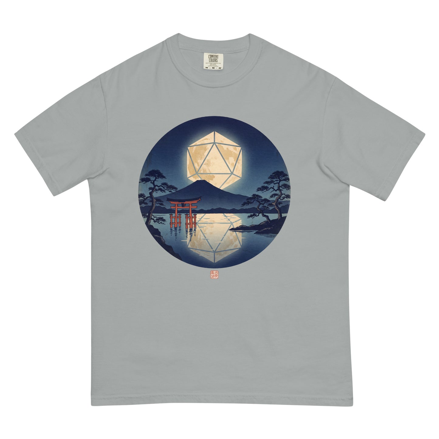d20 Moon Rising | TTRPG Woodblock Night Shirt | Vintage Tee