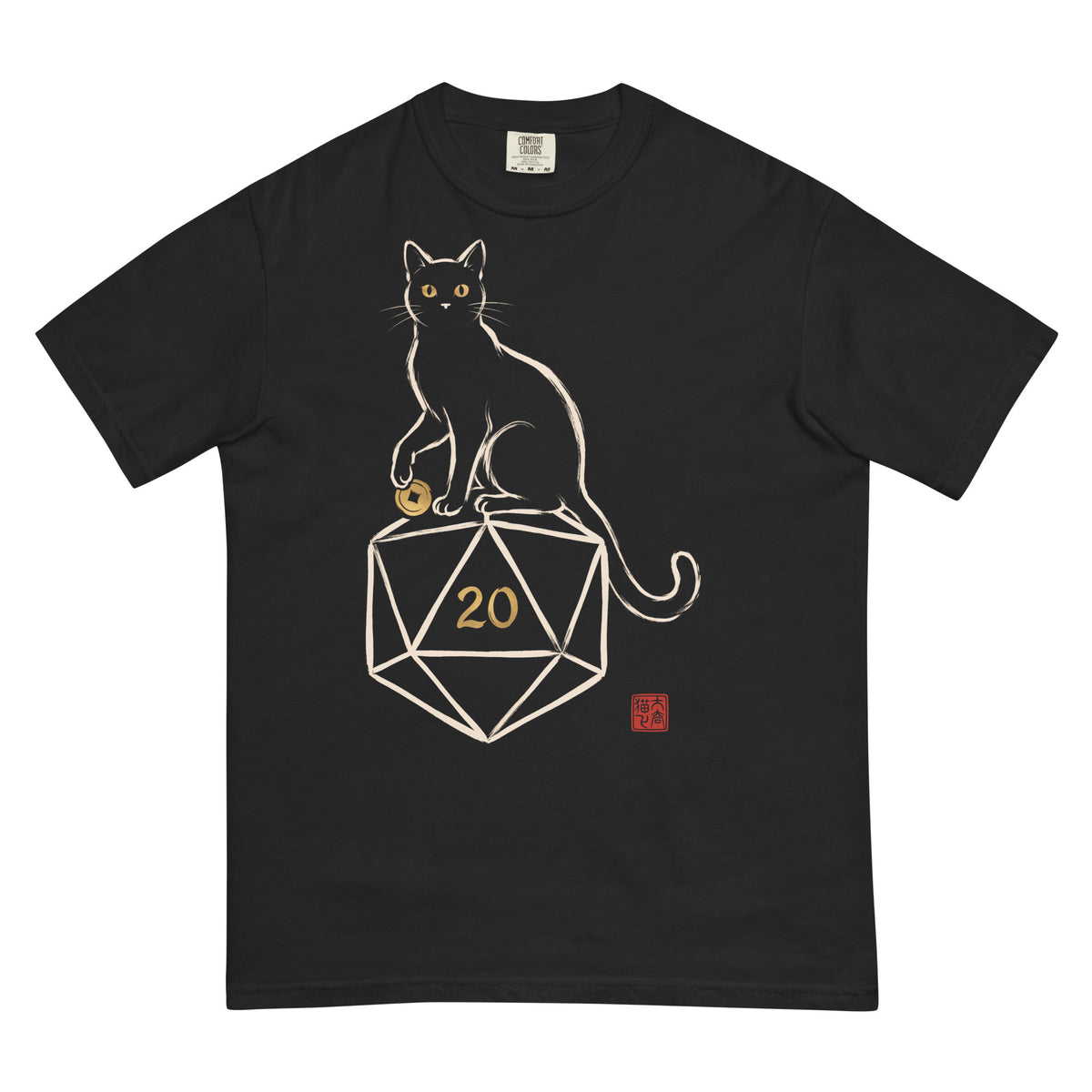 The Familiar | Cat and d20 Sumi-e Ink Shirt | TTRPG Tee