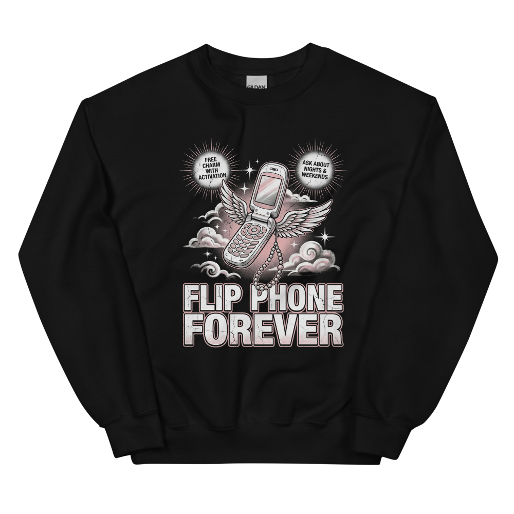 Flip Phone Forever | Y2K Bootleg Tee - Crewneck Black