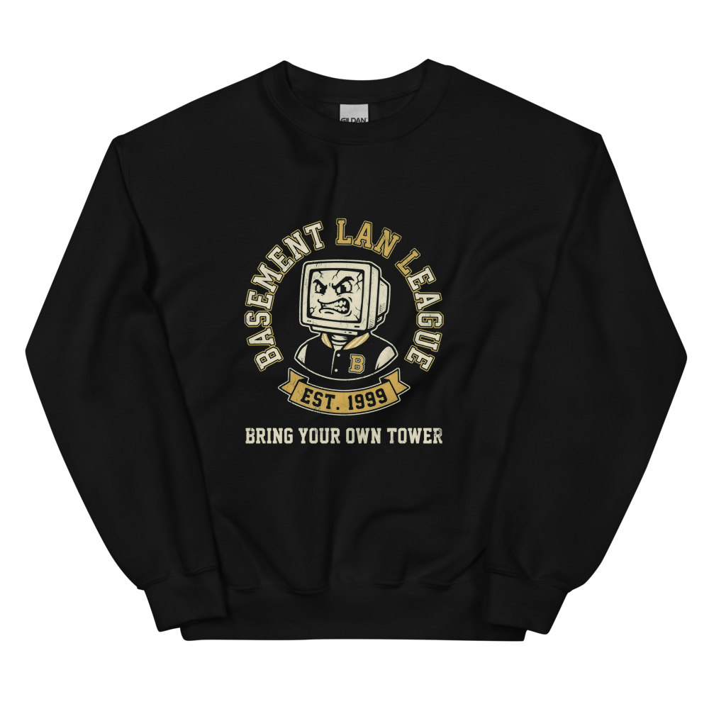 Basement LAN League | Retro Gamer Tee - Crewneck Black