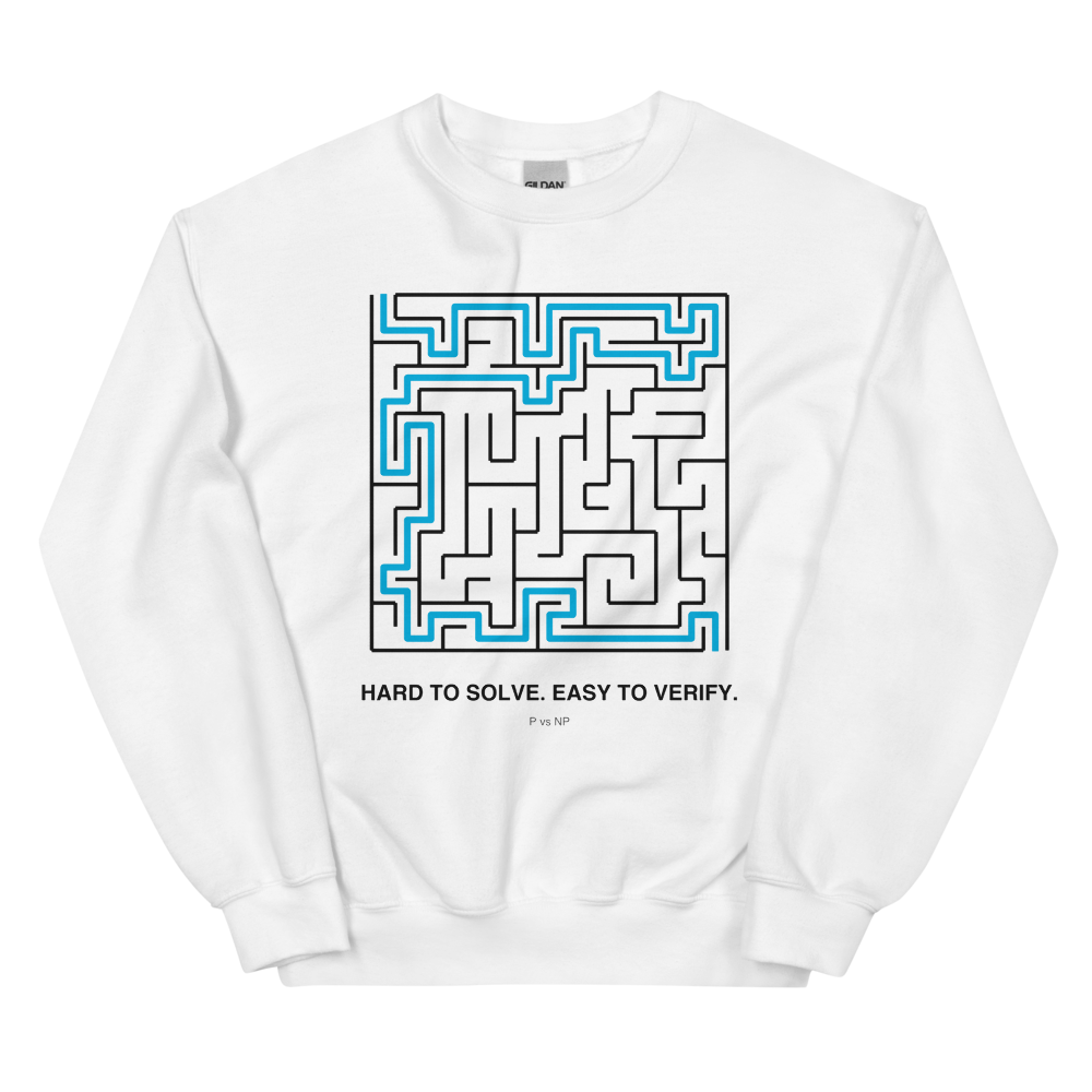 Hard to Solve. Easy to Verify: P vs NP | Computer Science Tee - Crewneck White