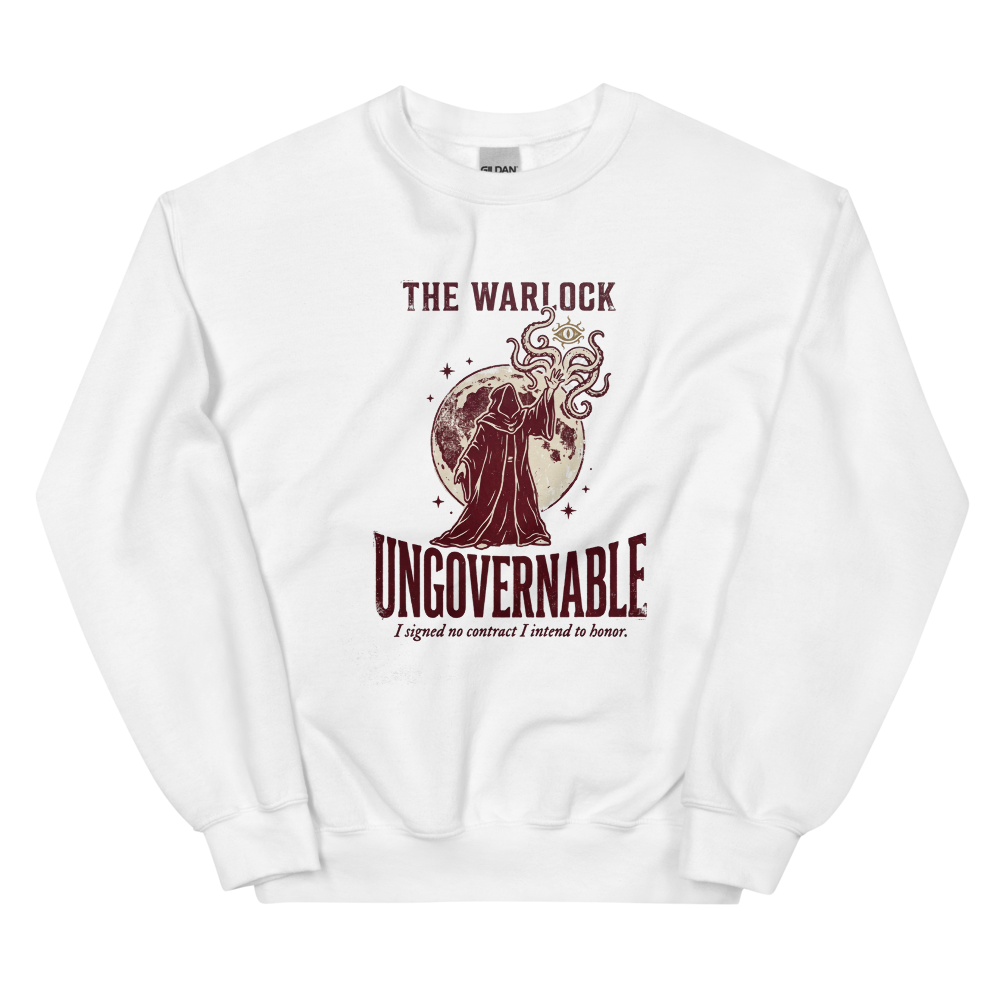 Warlock - Ungovernable | TTRPG Class | Vintage Tabletop RPG - Crewneck White