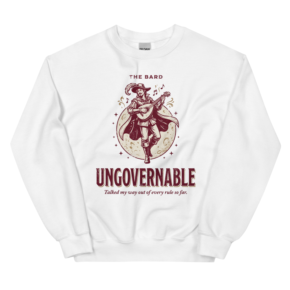 Bard - Ungovernable | TTRPG Class | Vintage Tabletop RPG - Crewneck White