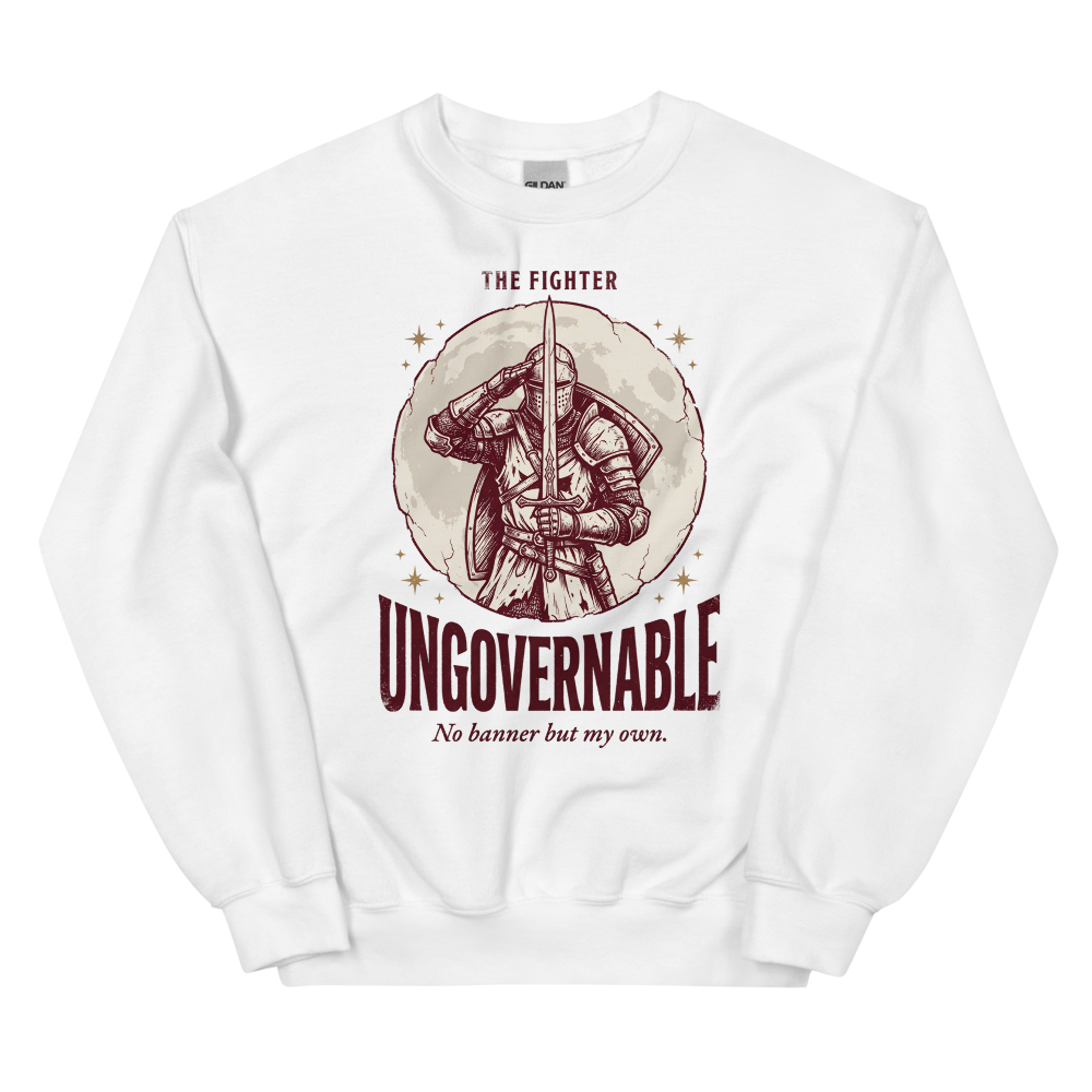 Fighter - Ungovernable | TTRPG Class | Vintage Tabletop RPG - Crewneck White