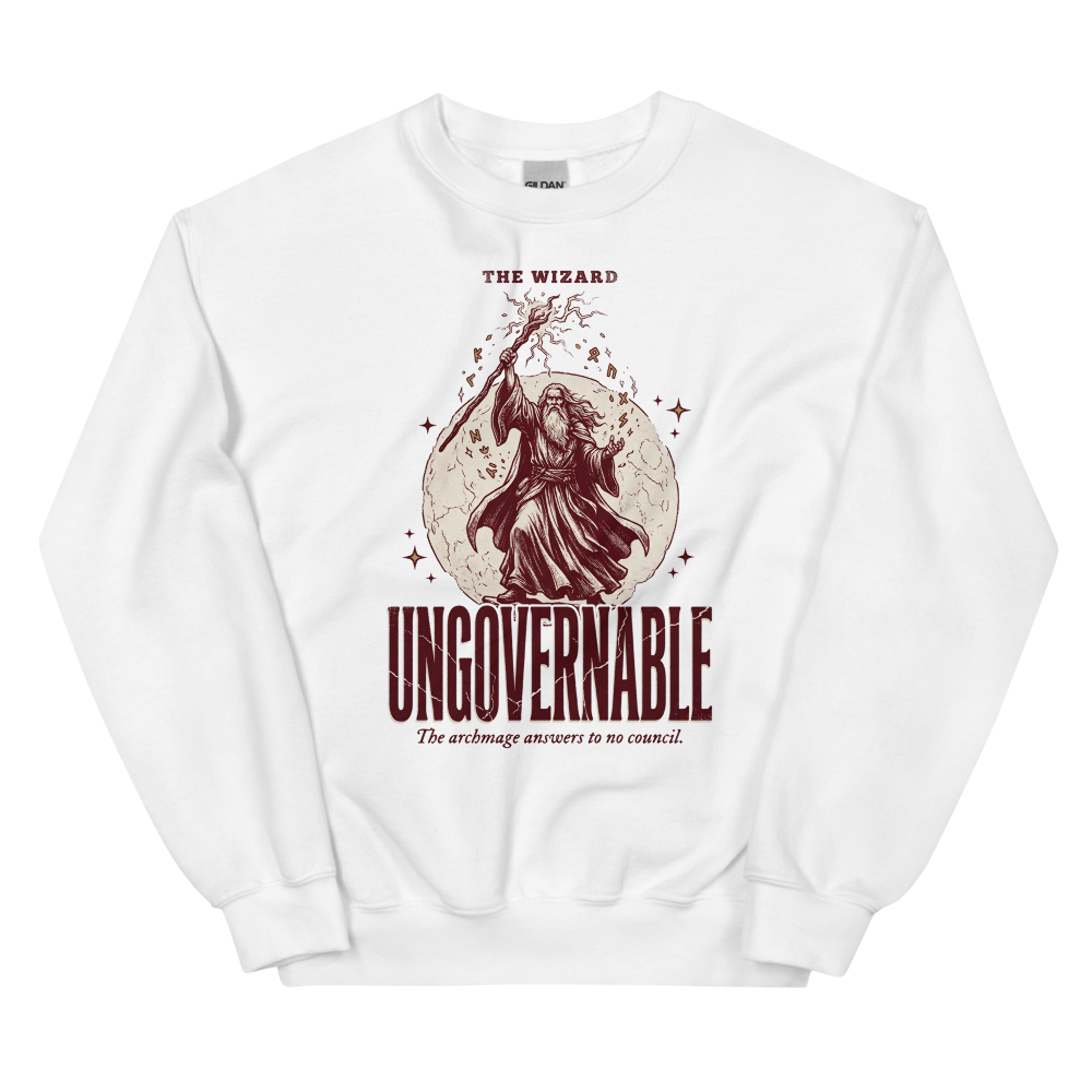 Wizard - Ungovernable | TTRPG Class | Vintage Tabletop RPG - Crewneck White