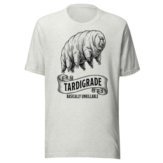 Tardigrade — Basically Unkillable | Vintage Science Tee Ash flat lay