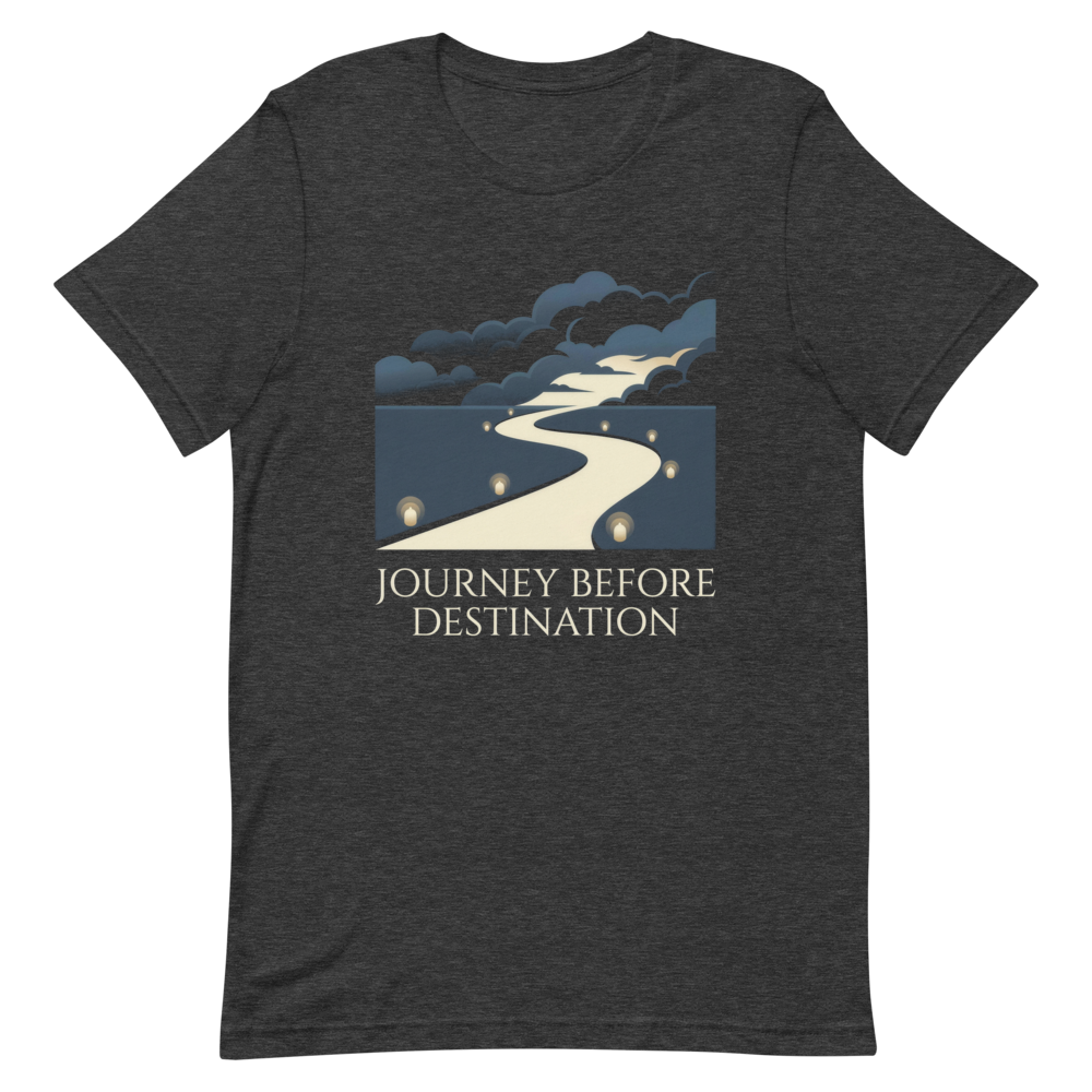 Journey Before Destination | Epic Fantasy Reader - Tee Dark Grey Heather (artwork corrected)