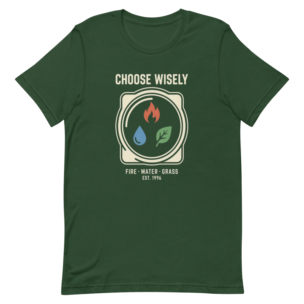 Choose Wisely: Fire, Water, Grass | Retro Gamer Tee - Forest