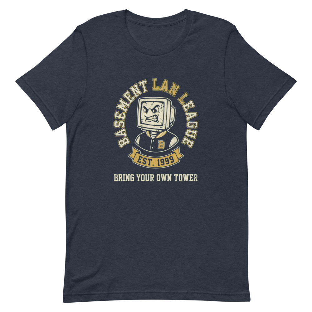 Basement LAN League | Retro Gamer Tee - Heather Navy