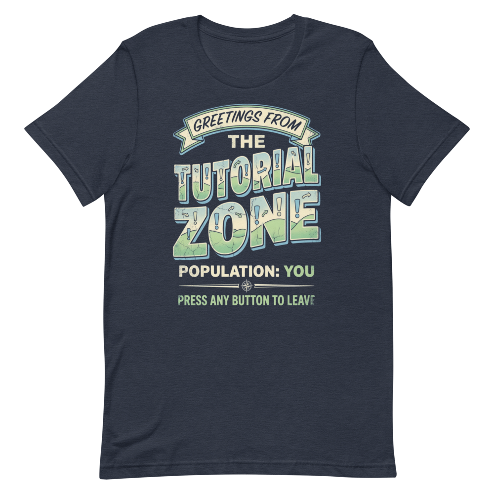 Greetings from the Tutorial Zone | Gamer Postcard Tee - Heather Navy