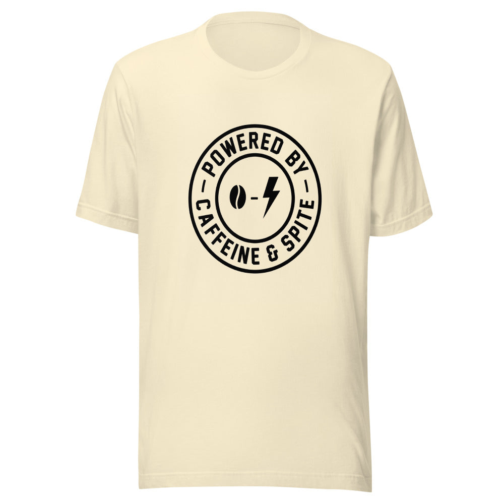 Powered by Caffeine & Spite | Badge Tee Natural flat lay