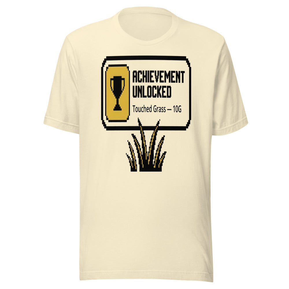 Achievement Unlocked — Touched Grass | Gamer Tee Natural flat lay