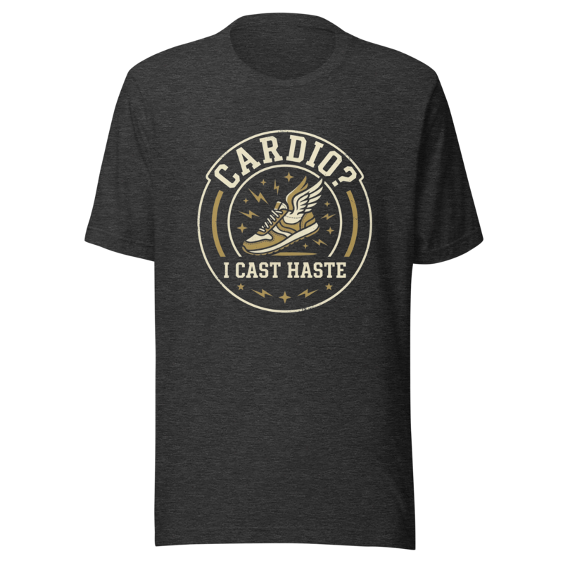 Cardio? I Cast Haste. | Nerd Fitness Tee - Dark Grey Heather