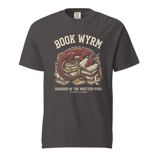 Book Wyrm dragon book hoard tee, Graphite