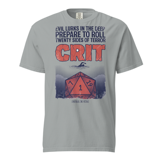 CRIT | Movie Poster Parody TTRPG Shirt | Vintage Horror Tee - Granite
