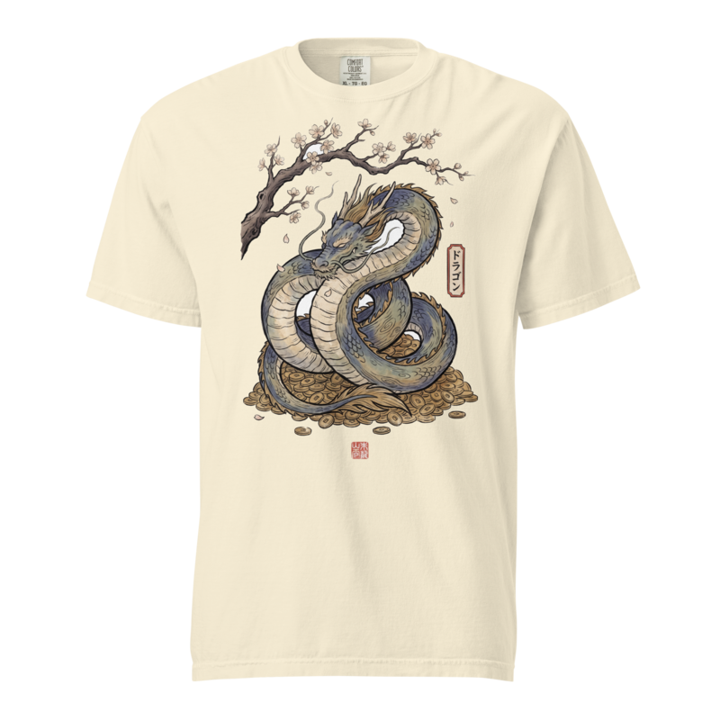 Sleeping Dragon Hoard | Fantasy Woodblock Shirt | Vintage Tee - Ivory