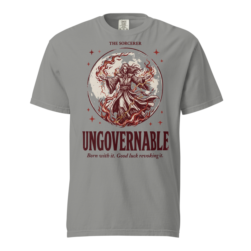 Sorcerer - Ungovernable | TTRPG Class Shirt | Vintage Tabletop RPG Tee - Grey
