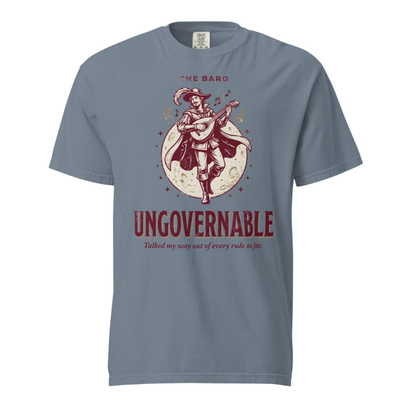 Bard - Ungovernable | TTRPG Class Shirt | Vintage Tabletop RPG Tee - Blue Jean