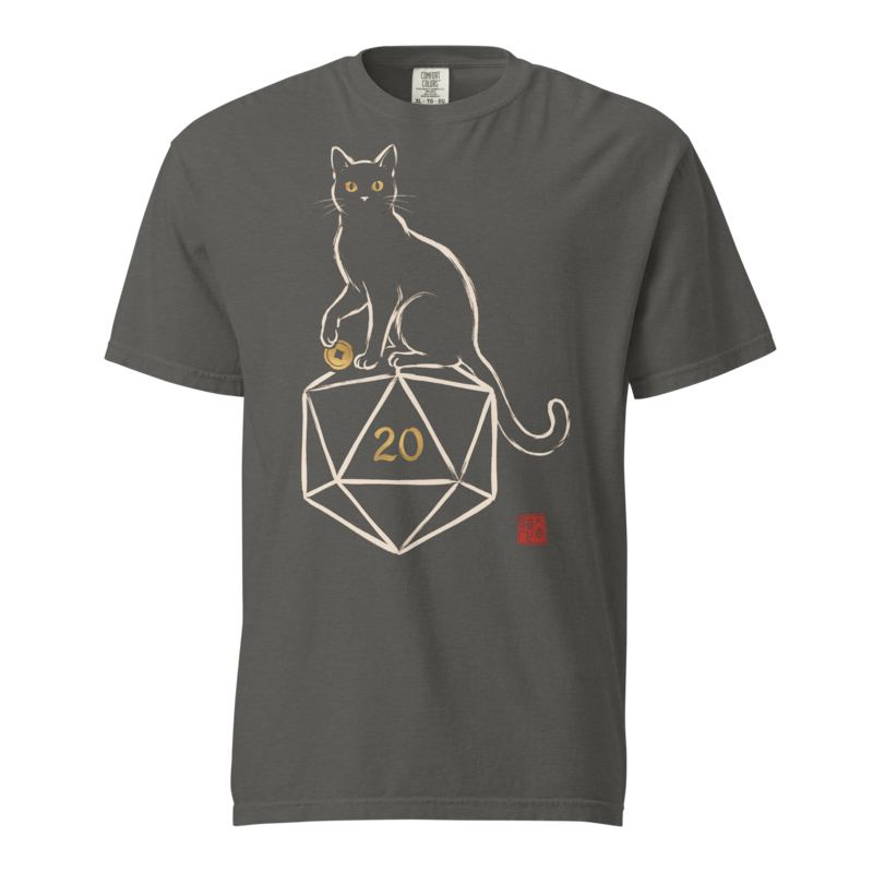 The Familiar | Cat and d20 Sumi-e Ink Shirt | TTRPG Tee - Pepper
