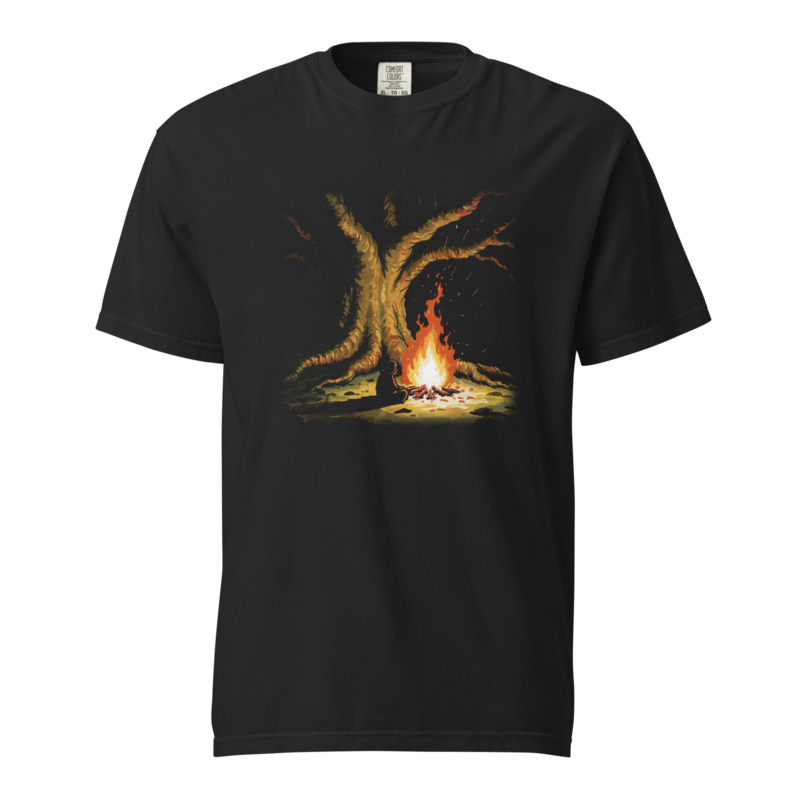 Fire Under the Great Tree | Retro Fantasy Tee - Black