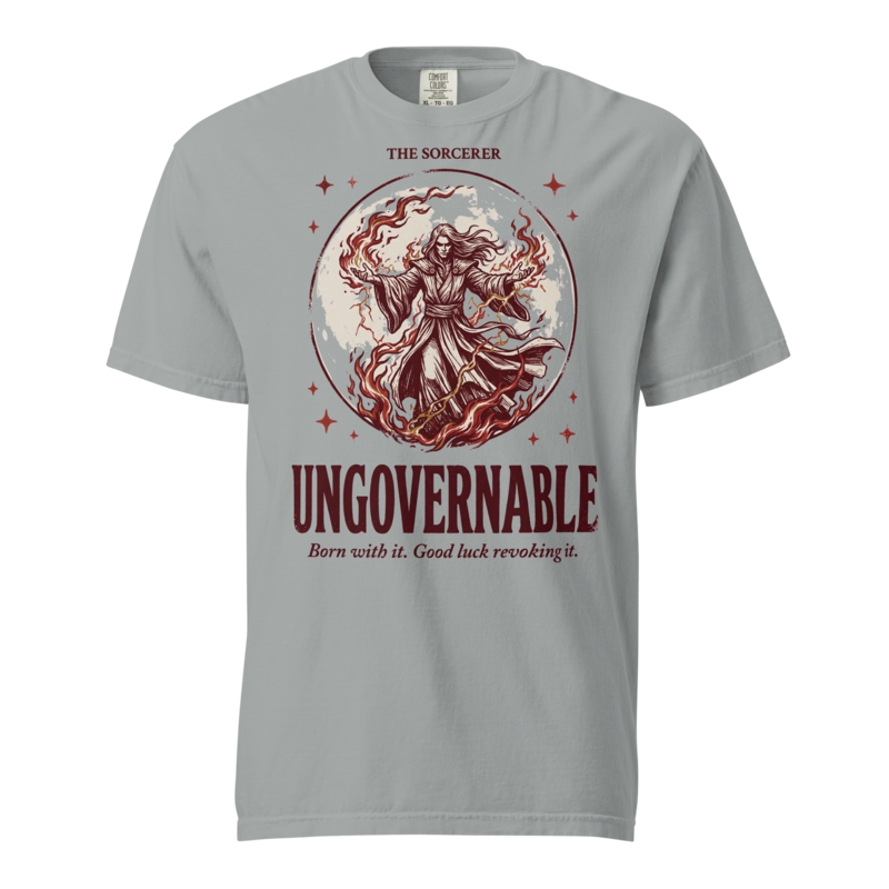 Sorcerer - Ungovernable | TTRPG Class Shirt | Vintage Tabletop RPG Tee - Granite