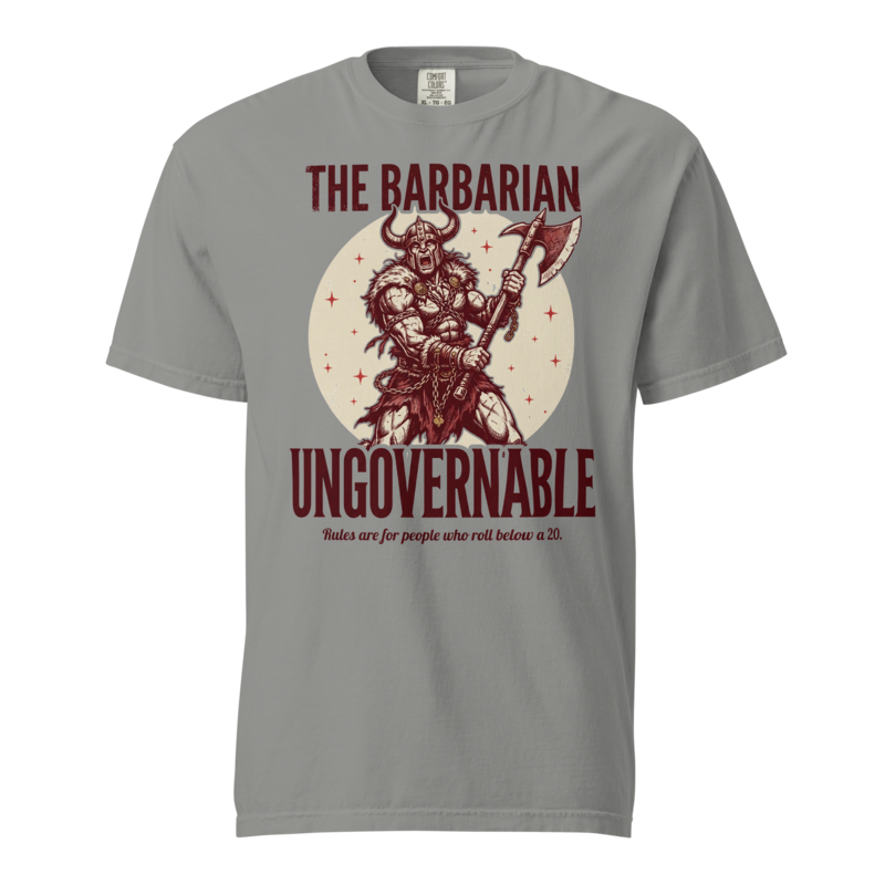 Barbarian - Ungovernable | TTRPG Class Shirt | Vintage Tabletop RPG Tee - Grey