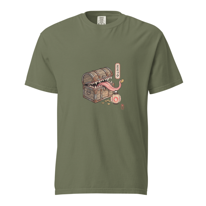 The Mimic | TTRPG Monster Woodblock Shirt | Vintage Tee - Moss