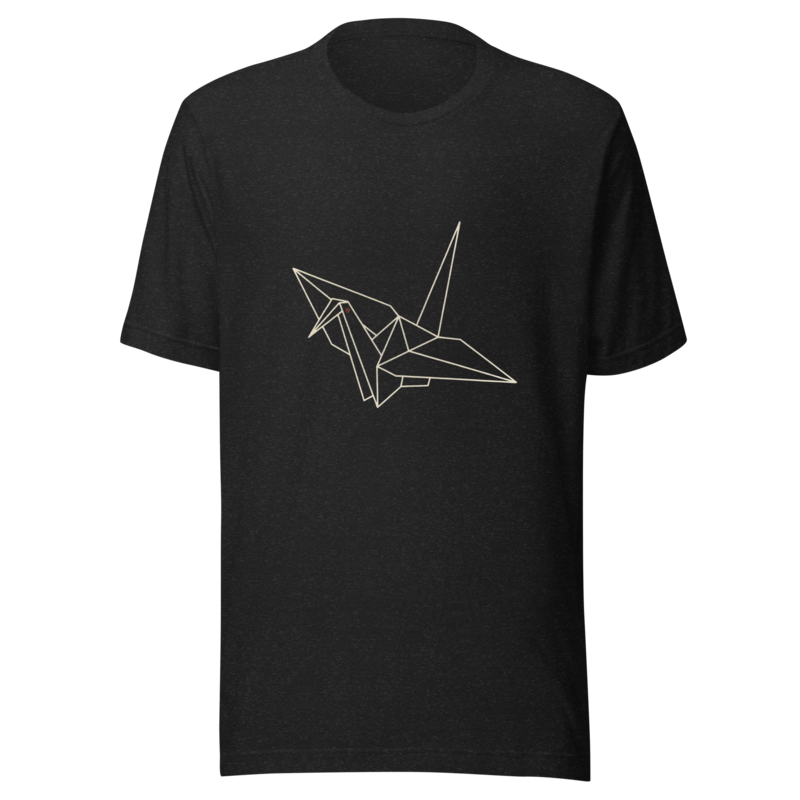Origami Crane | Japanese Minimalist Tee - Black Heather