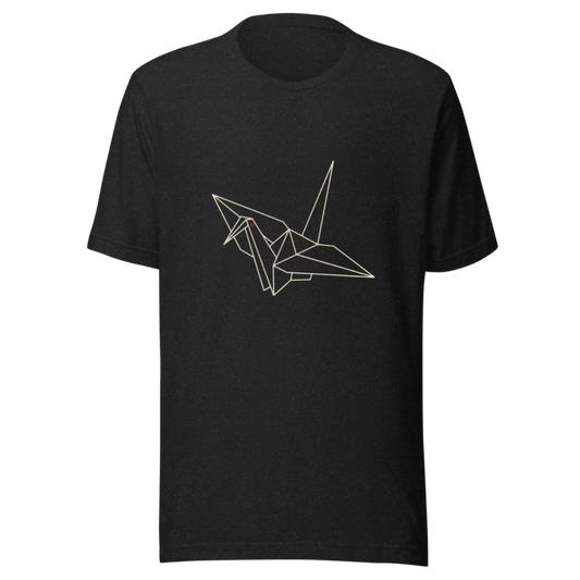 Origami Crane | Japanese Minimalist Tee - Black Heather