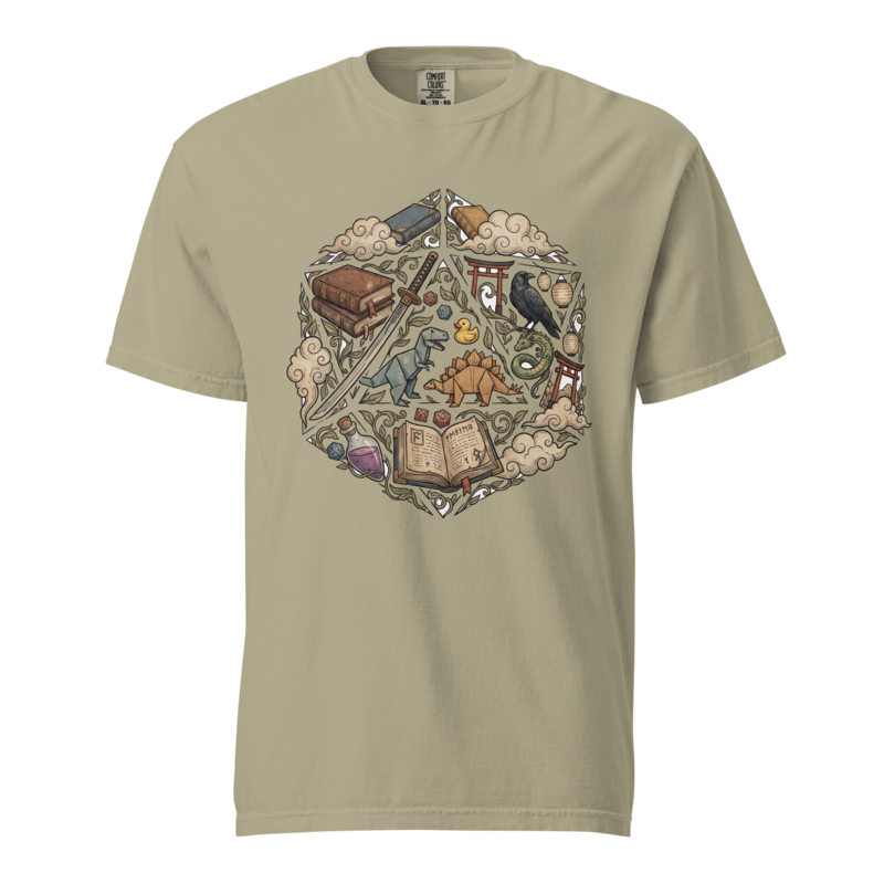 The Subtle Nerd Universe | d20 Montage Shirt | Vintage Tee - Khaki
