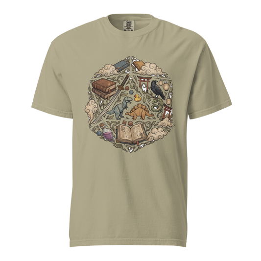 The Subtle Nerd Universe | d20 Montage Shirt | Vintage Tee - Khaki