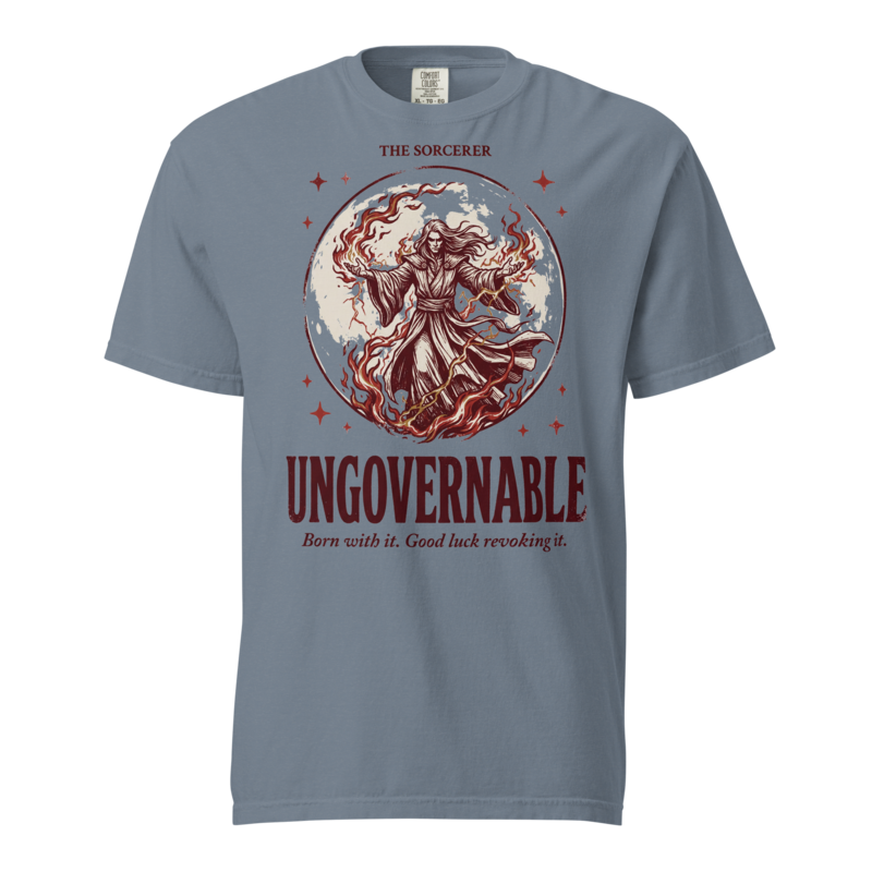 Sorcerer - Ungovernable | TTRPG Class Shirt | Vintage Tabletop RPG Tee - Blue Jean