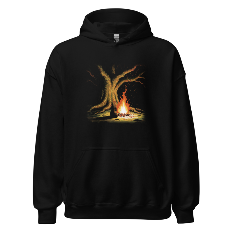 Fire Under the Great Tree | Retro Fantasy Hoodie - Black
