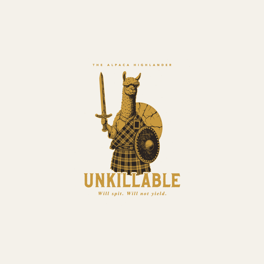 Alpaca Highlander | Unkillable Warrior Tee design artwork