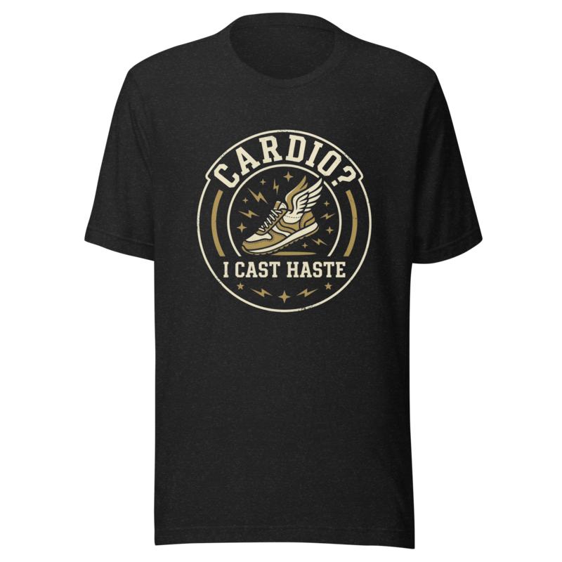Cardio? I Cast Haste. | Nerd Fitness Tee - Black Heather