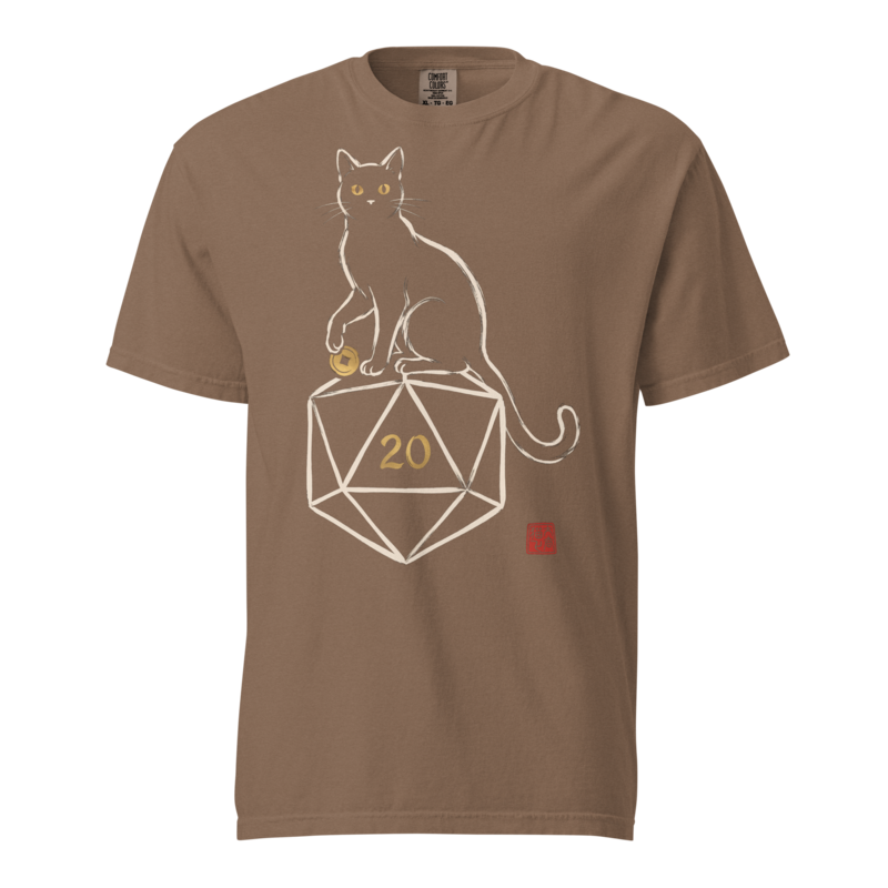 The Familiar | Cat and d20 Sumi-e Ink Shirt | TTRPG Tee - Espresso