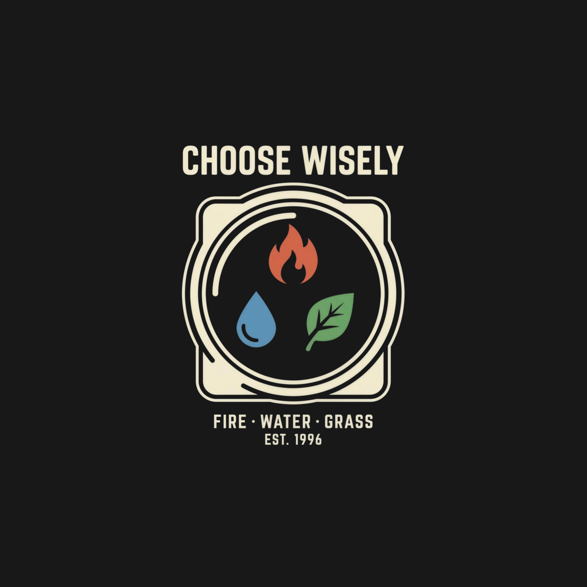 Choose Wisely: Fire, Water, Grass | Retro Gamer Tee design artwork