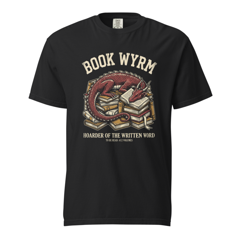 Book Wyrm dragon book hoard tee, Black