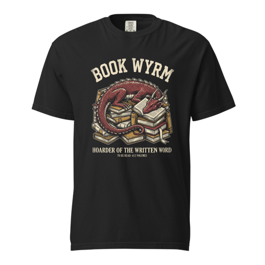 Book Wyrm dragon book hoard tee, Black