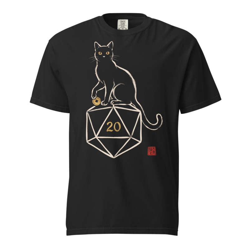 The Familiar | Cat and d20 Sumi-e Ink Shirt | TTRPG Tee