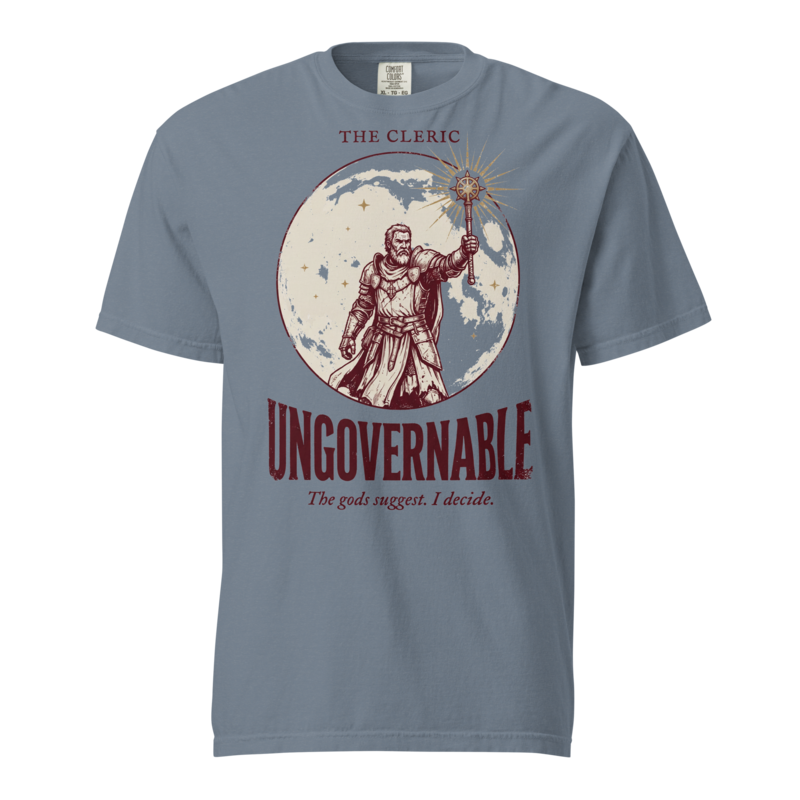 Cleric - Ungovernable | TTRPG Class Shirt | Vintage Tabletop RPG Tee - Blue Jean