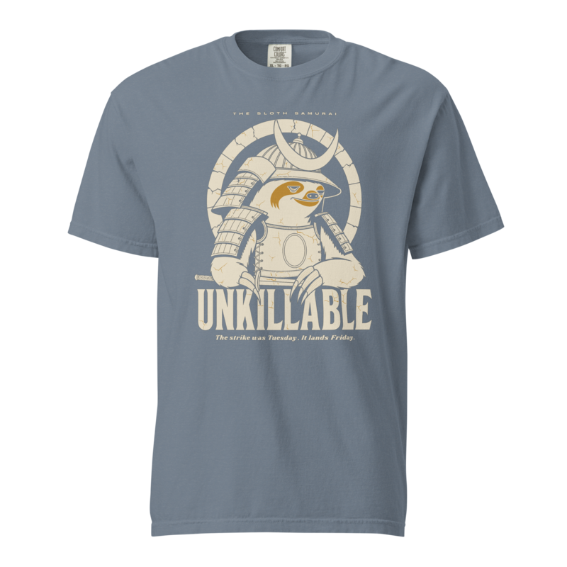 Sloth Samurai | Unkillable Warrior Tee - Blue Jean