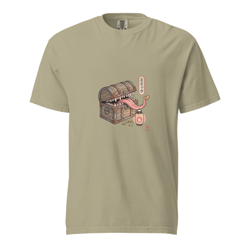 The Mimic | TTRPG Monster Woodblock Shirt | Vintage Tee - Khaki