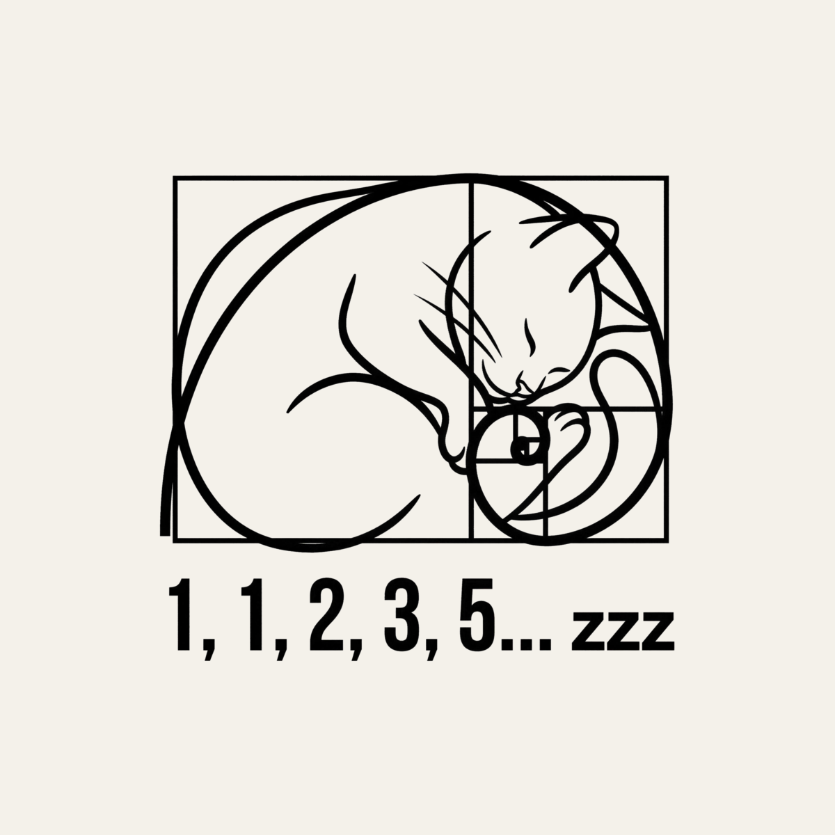 Fibonacci Cat: 1, 1, 2, 3, 5... zzz | Math Cat Tee design artwork